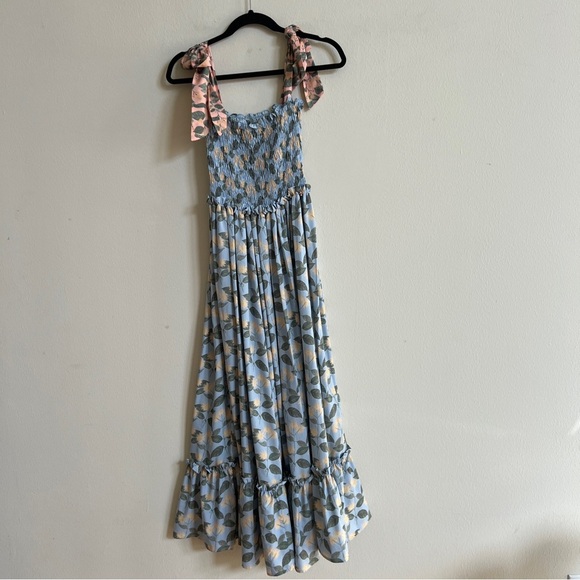 Palmacea Floral Smocked Bow Shoulder Maxi Dress Acacia Blue Yellow - Picture 5 of 7